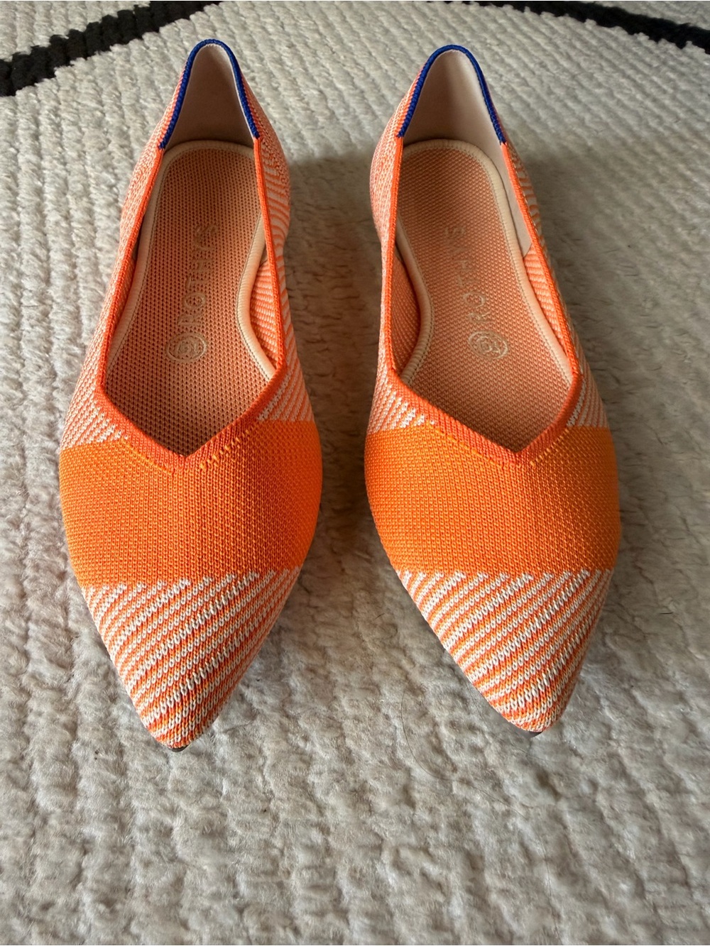 Rothy's Orange and White Pointed Knit Flats - Picture 2 of 4